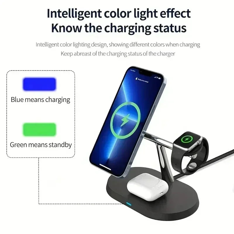 3-in-1 Magnetic Wireless Charger Stand | Fast Charging for iPhone 15/14/13/12 Pro Max, Apple Watch 9/8/7 & AirPods Pro!