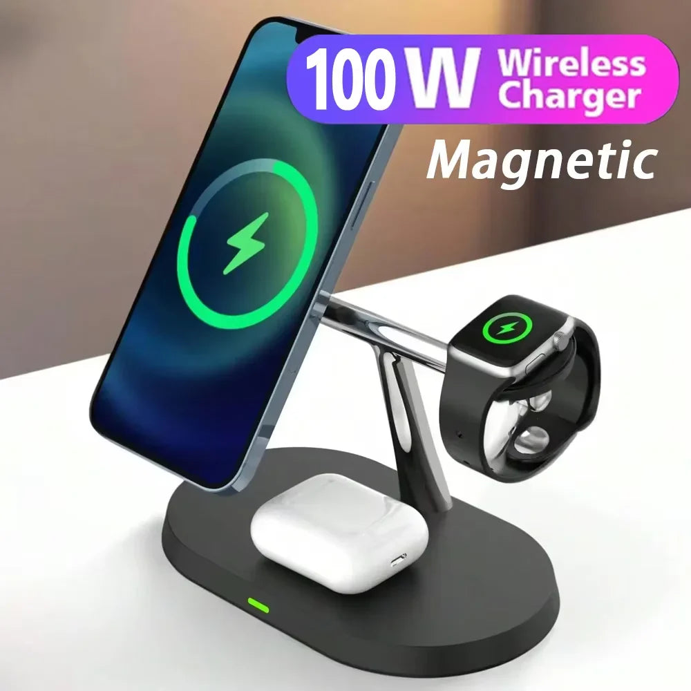 3-in-1 Magnetic Wireless Charger Stand | Fast Charging for iPhone 15/14/13/12 Pro Max, Apple Watch 9/8/7 & AirPods Pro!