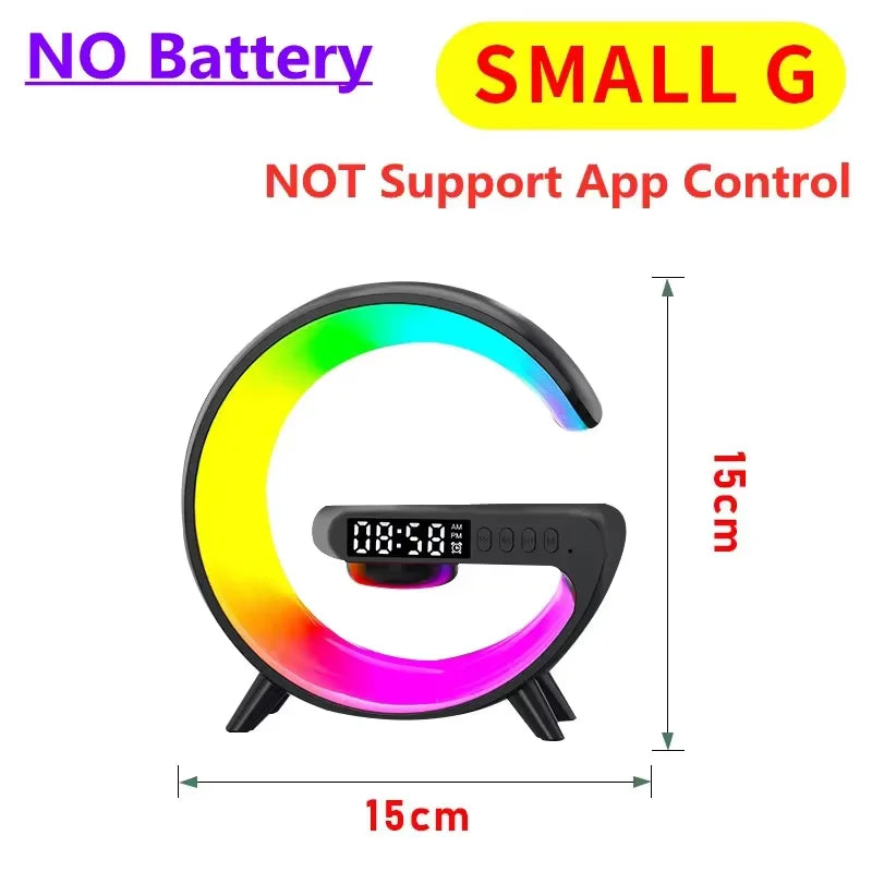 Multifunction Wireless Charger Stand with RGB Light, Alarm Clock, and Speaker – Fast Charging Dock for iPhone, Samsung, Xiaomi, and More!